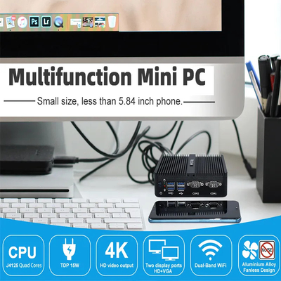 Fanless Industrial Desktop Mini Computers PC J4125 N5105 8GB RAM